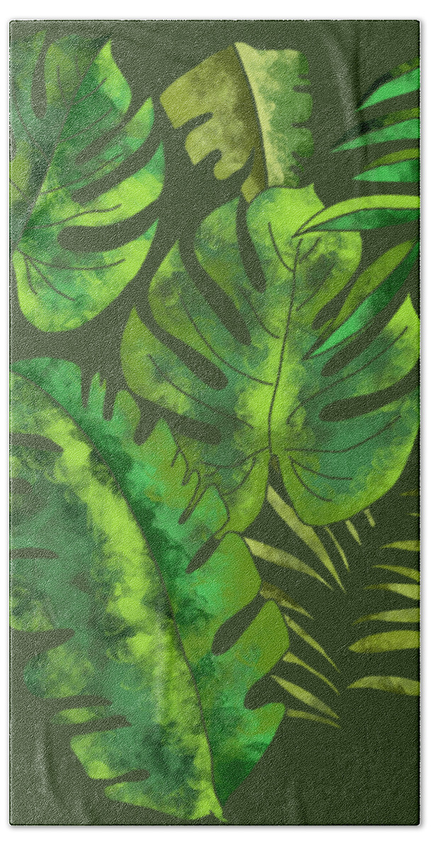 Winner Bath Towel featuring the painting Jungle leaves Pattern by Patricia Piotrak