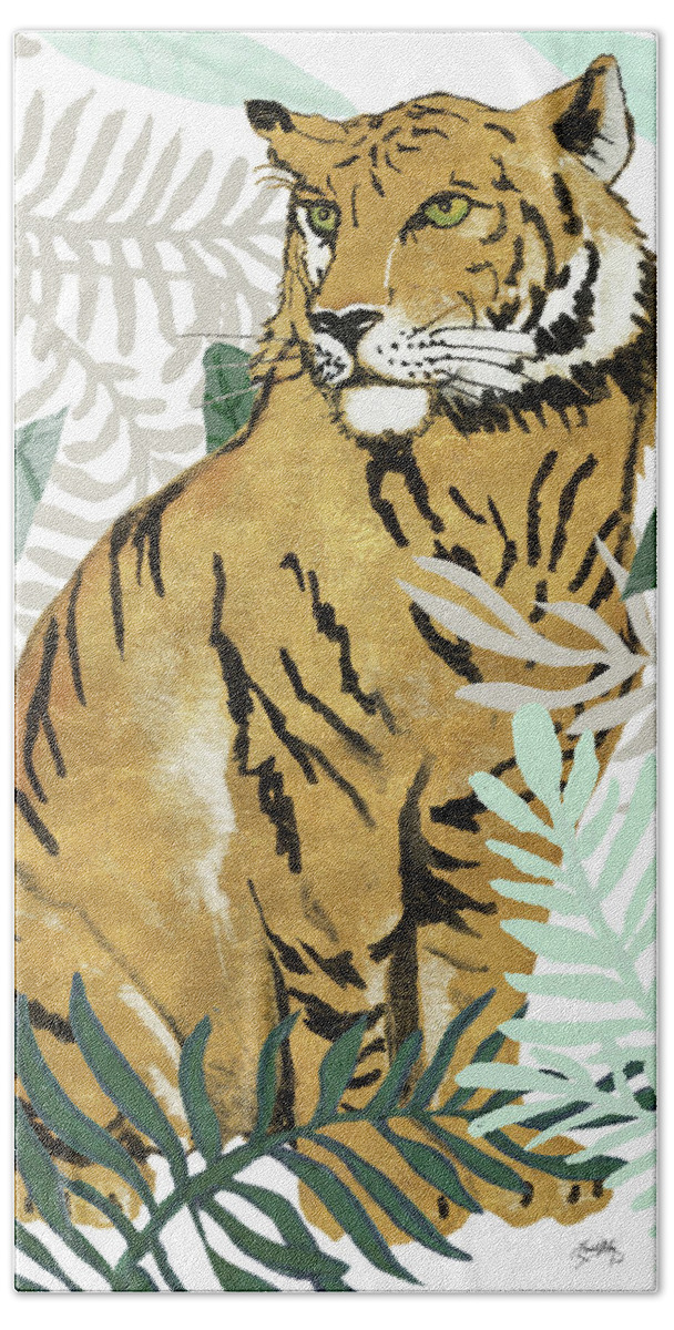 Jungle Hand Towel featuring the mixed media Jungle Tiger II by Elizabeth Medley