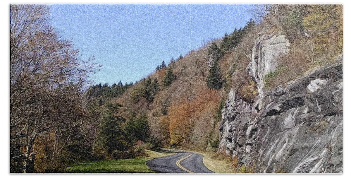 Blue Ridge Parkway Hand Towel featuring the photograph Just Around the Bend by Allen Nice-Webb