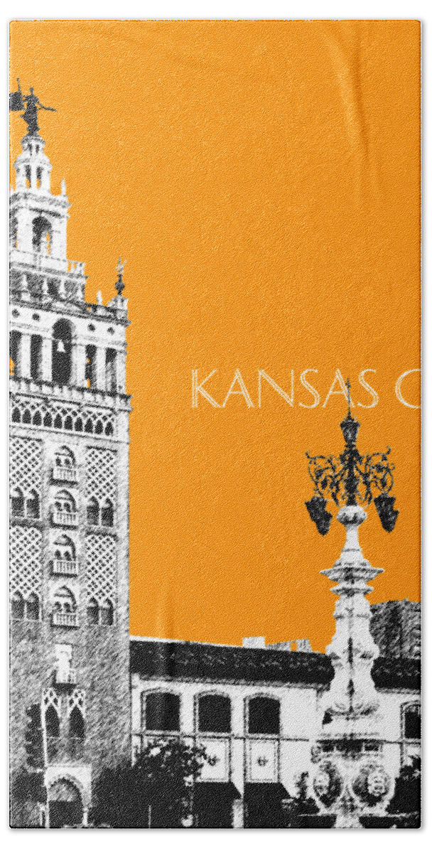 Architecture Bath Towel featuring the digital art Kansas City Skyline 2 - Dark Orange by DB Artist
