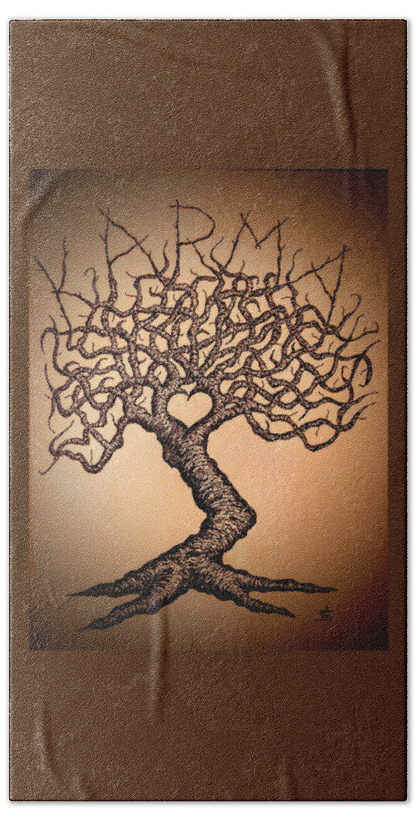 Karma Bath Towel featuring the drawing Karma Love Tree by Aaron Bombalicki