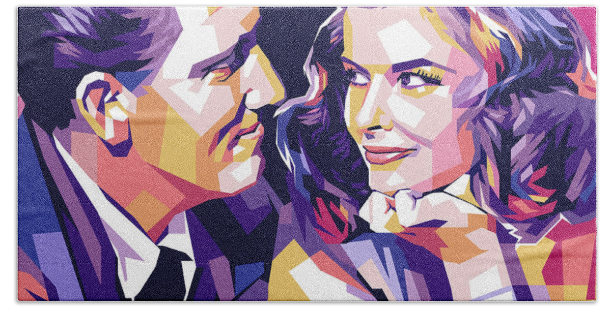 Katharine Hand Towel featuring the digital art Katharine Hepburn and Spencer Tracy by Stars on Art