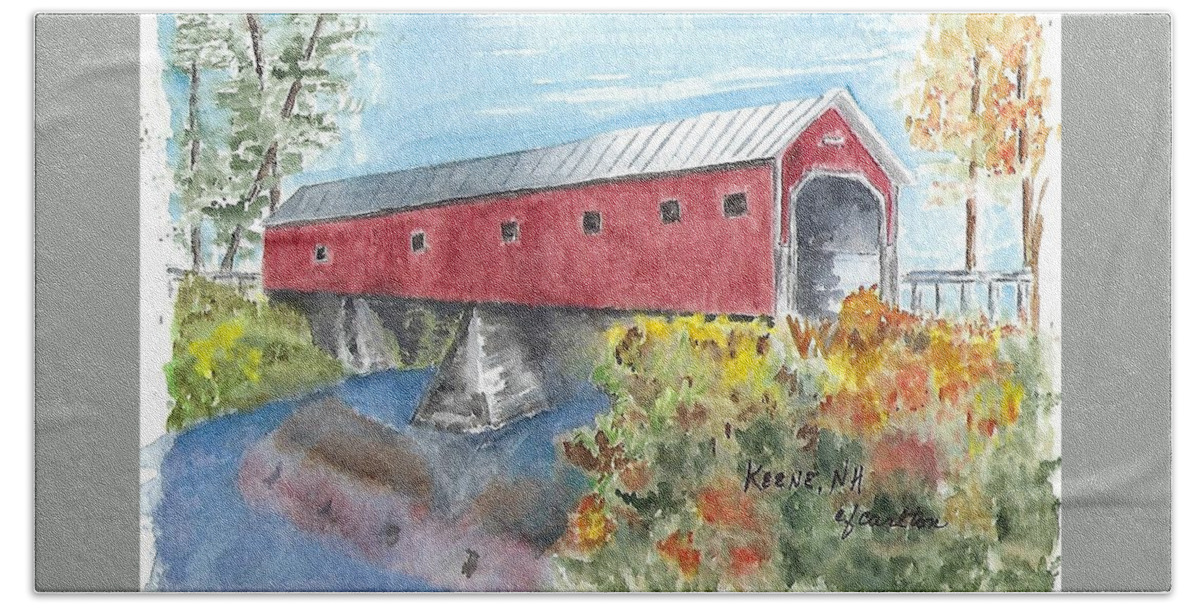 Covered Bridge Hand Towel featuring the painting Keene, NH Covered Bridge by Claudette Carlton