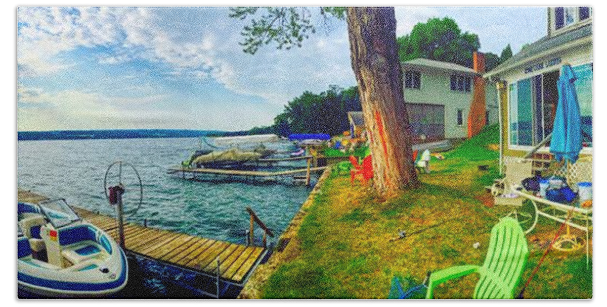 Finger Lakes Bath Towel featuring the photograph Keuka Lake Mornings Panorama by Anthony Giammarino
