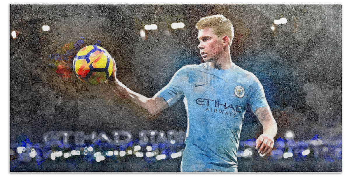 Kevin De Bruyne Bath Towel featuring the mixed media Kevin De Bruyne by Marvin Blaine