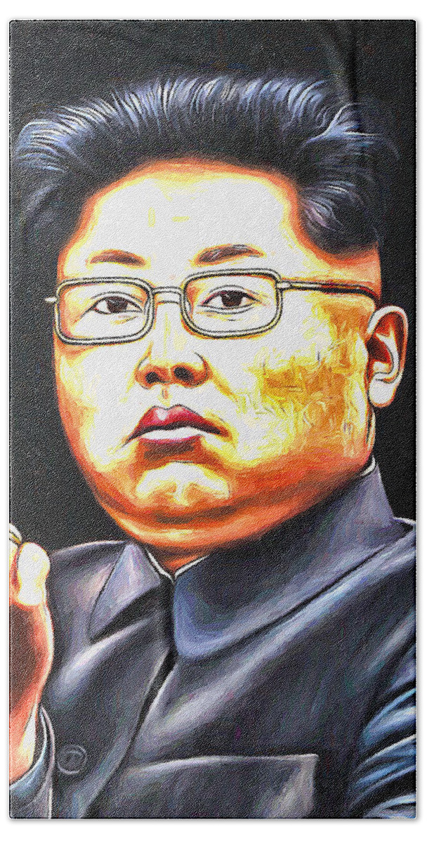 Draw Bath Towel featuring the painting Kim Jong-un portrait by Nenad Vasic