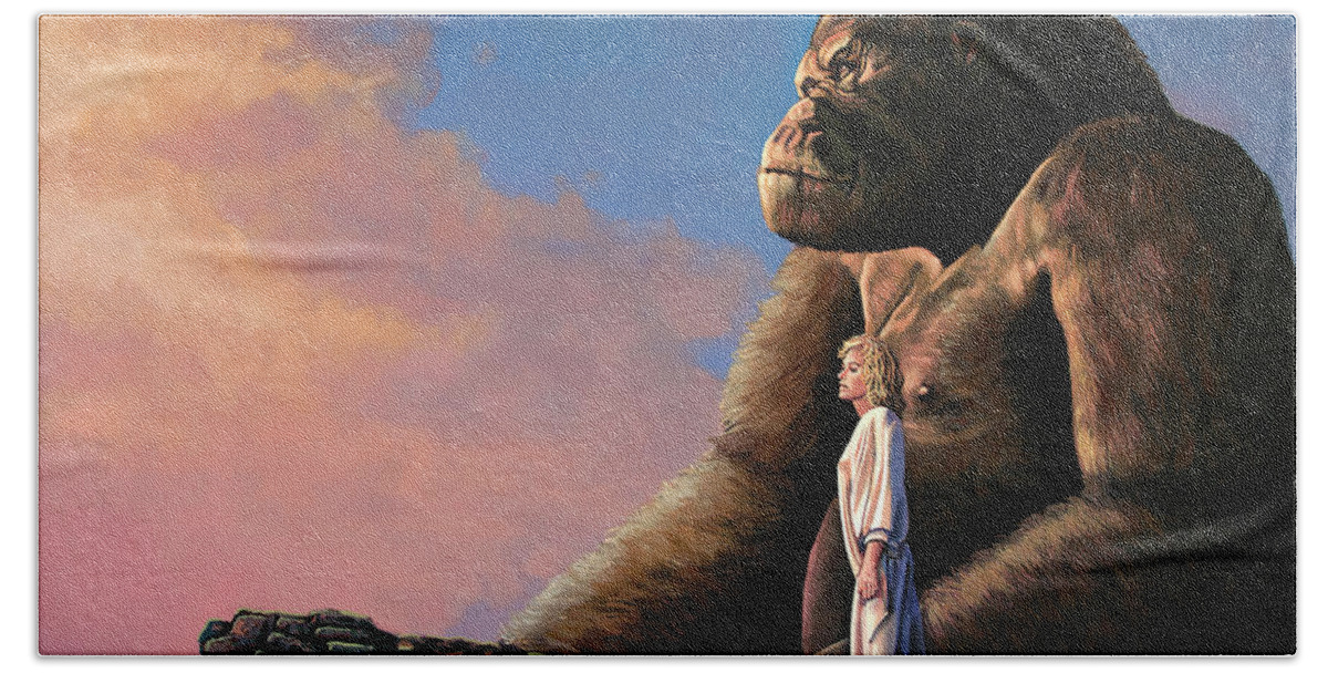 King Kong Hand Towel featuring the painting King Kong Painting by Paul Meijering