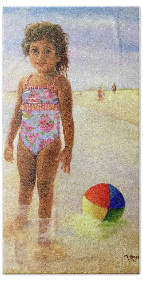 Portrait Hand Towel featuring the painting A Day at the Beach by Marlene Book