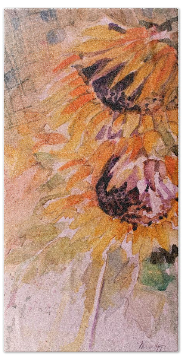Sunflower Hand Towel featuring the painting Kitchen Sunflowers by Mindy Newman