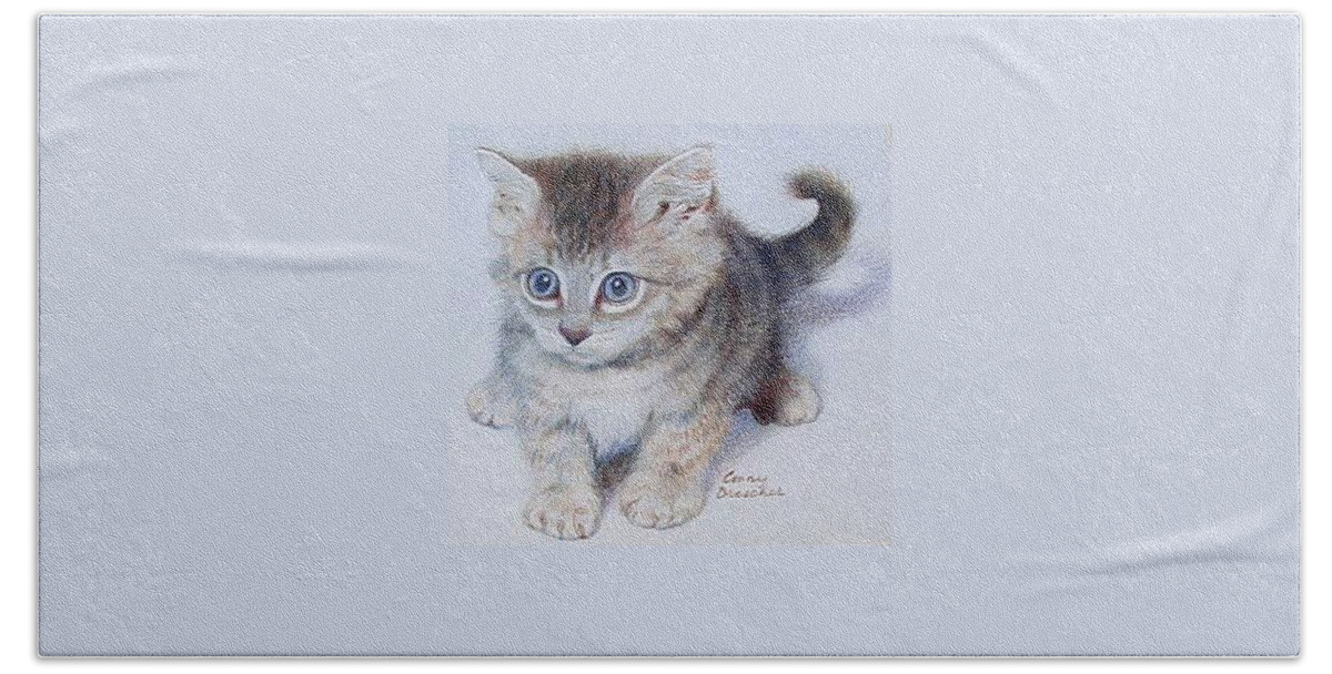 Kitten Bath Towel featuring the drawing Kitten by Constance DRESCHER