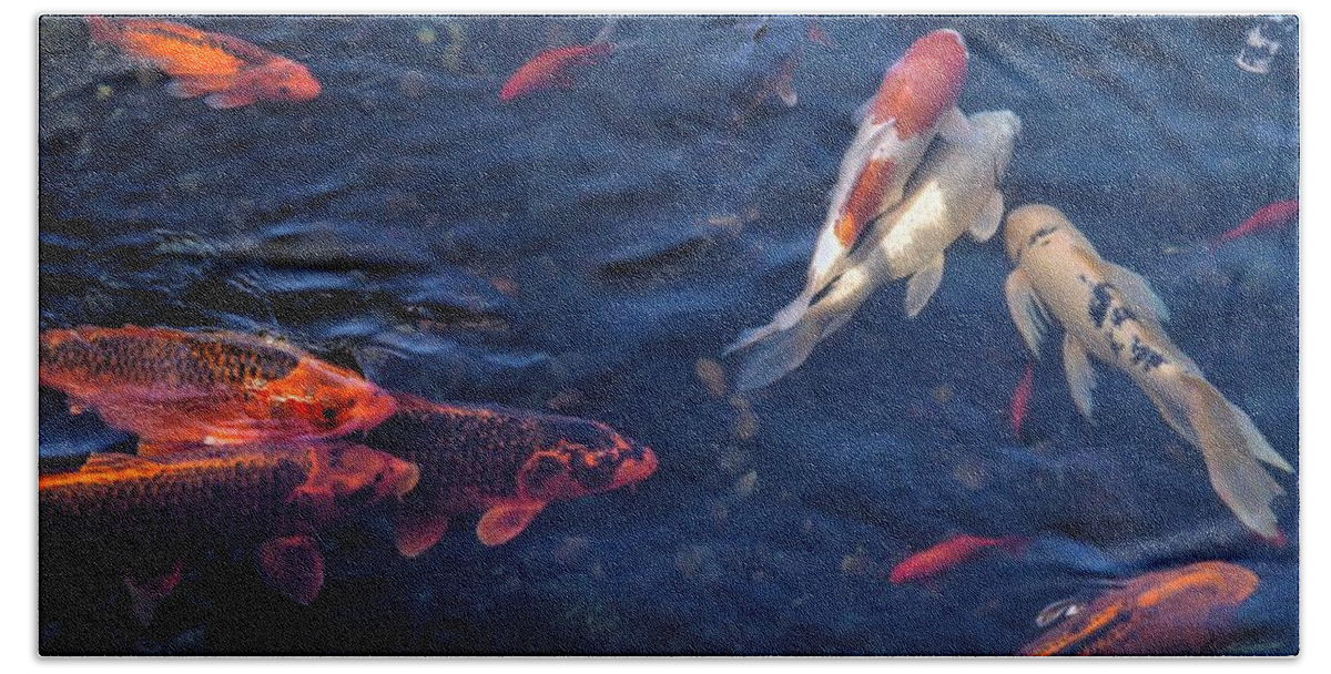Koi Bath Towel featuring the photograph Koi Group by Peter Mooyman