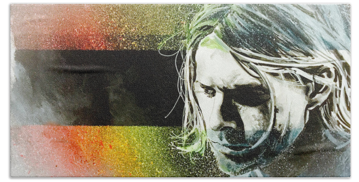Kurt Cobain Bath Towel featuring the painting Kurt Cobain by Joel Tesch