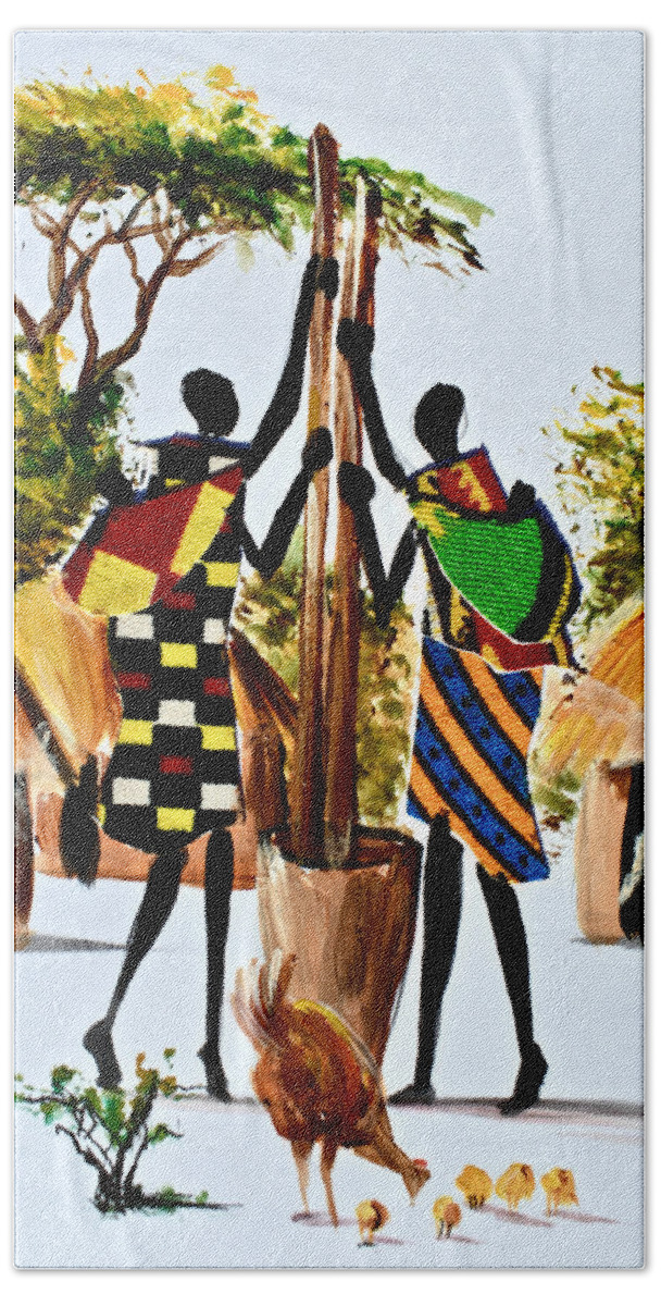 African Art Bath Towel featuring the painting L-264 by Albert Lizah