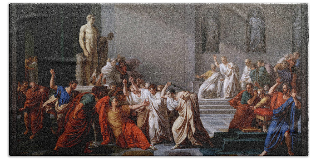 La Morte Di Cesare Bath Towel featuring the painting La morte di Cesare or The Assassination of Julius Caesar by Vincenzo Camuccini by Rolando Burbon