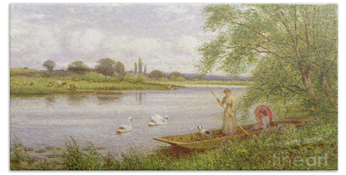 Dog Hand Towel featuring the painting Ladies In A Punt by Alfred Glendening
