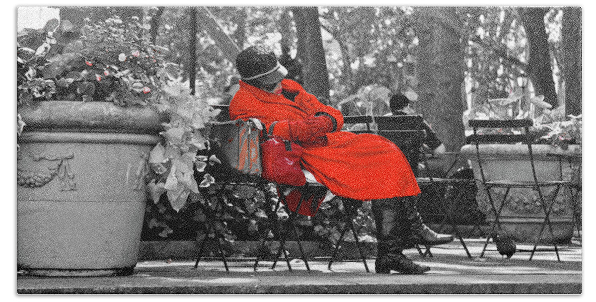 Lady Bath Towel featuring the photograph Lady in red by Giorgio Tuscani