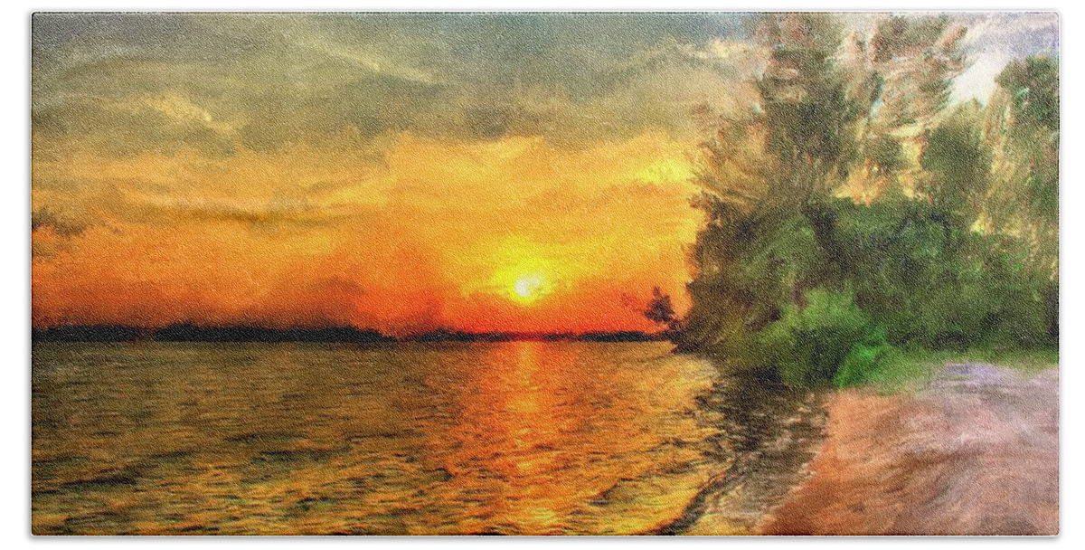 Sunset Hand Towel featuring the painting Lake Sunset by Diane Chandler