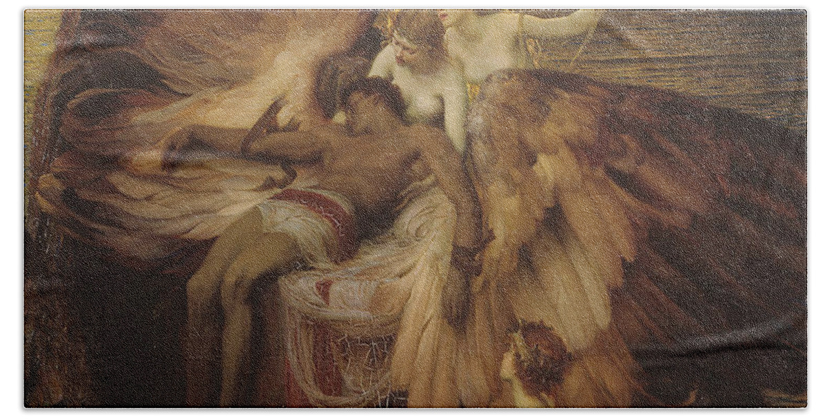 Lament Of Icarus Bath Towel featuring the painting Lament of Icarus by Herbert James Draper