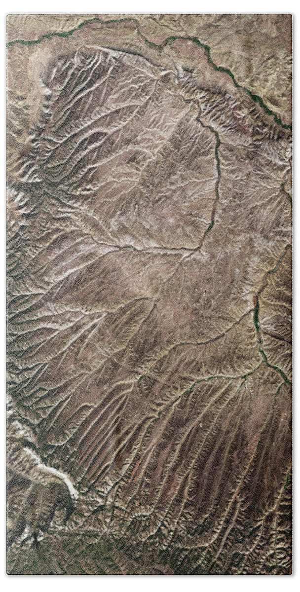 Satellite Image Hand Towel featuring the digital art Landscape in western Colorado from space by Christian Pauschert
