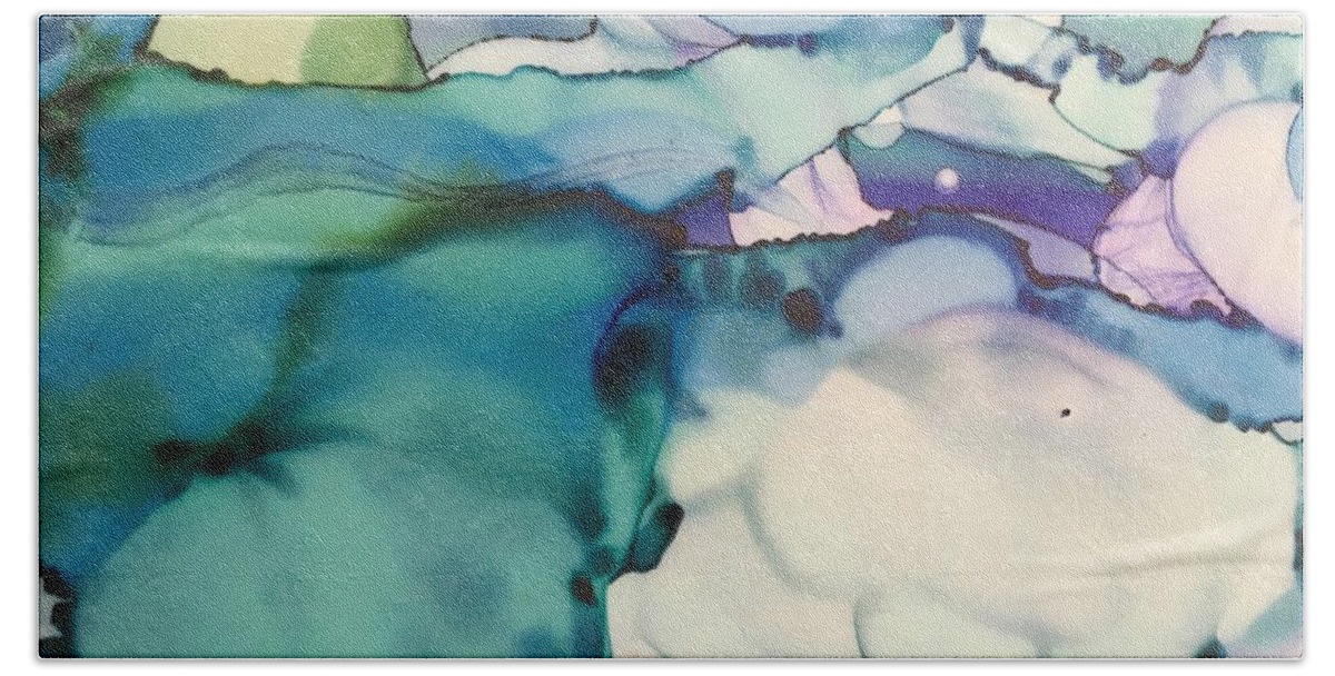 Aqua Hand Towel featuring the painting Landscape Or Microscopic by Shelley Myers