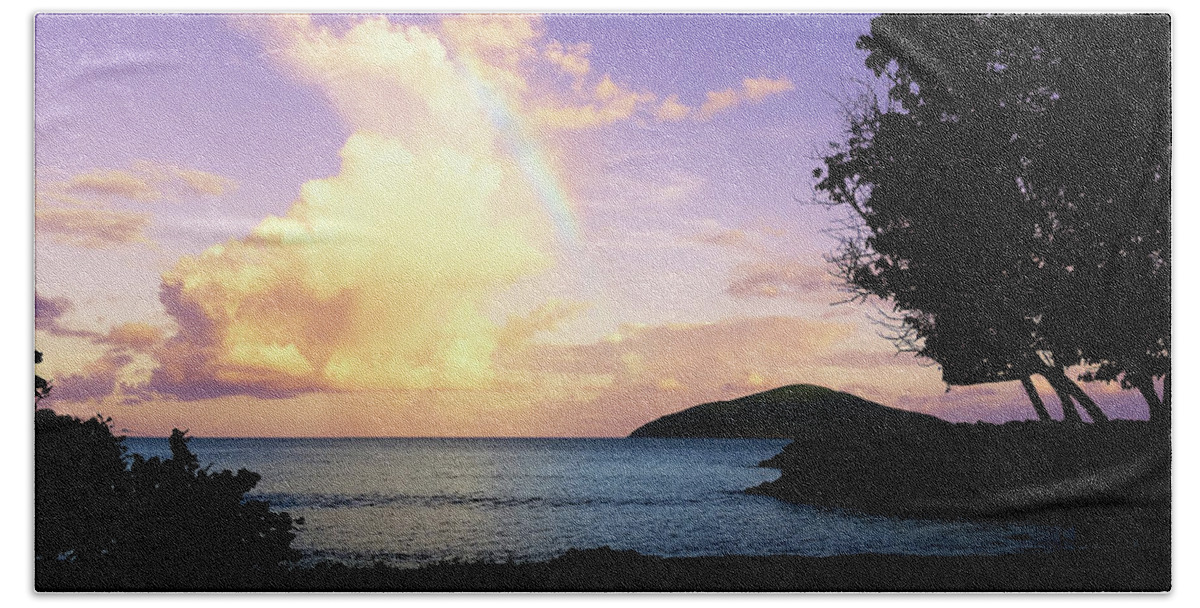 Sunset Hand Towel featuring the photograph Last Rainbow of the Day by Climate Change VI - Sales