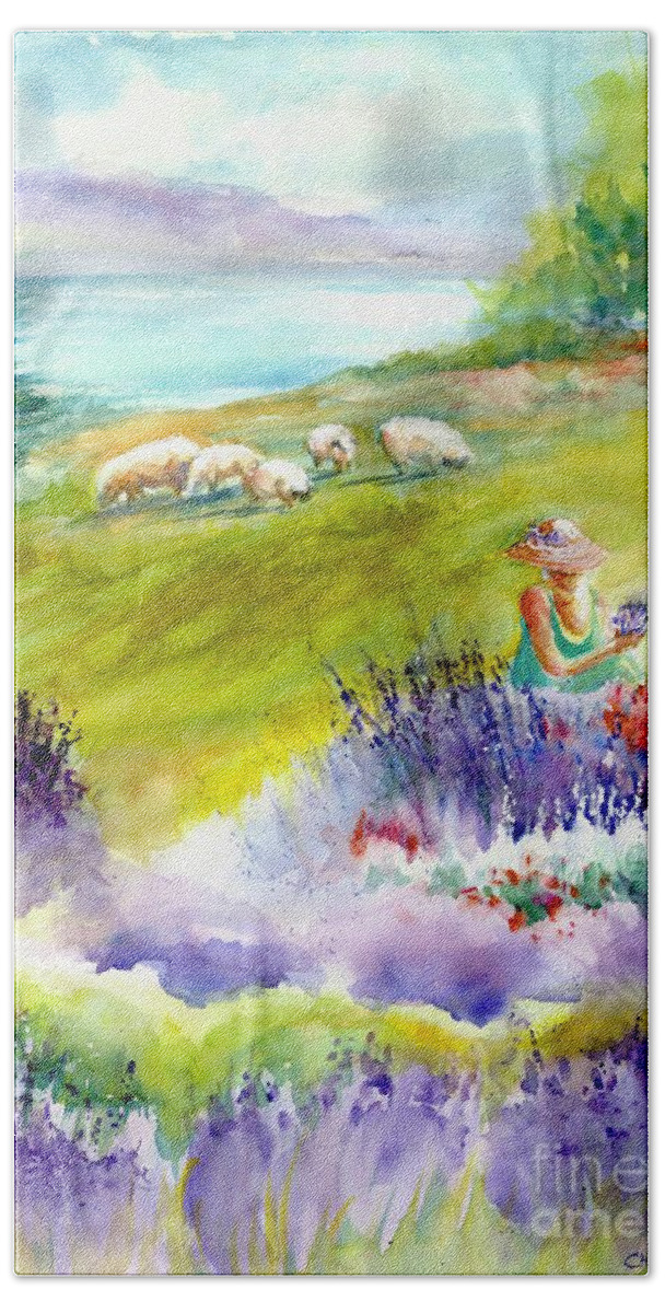 Lavender Hand Towel featuring the painting Lavender Festival by Christy Lemp