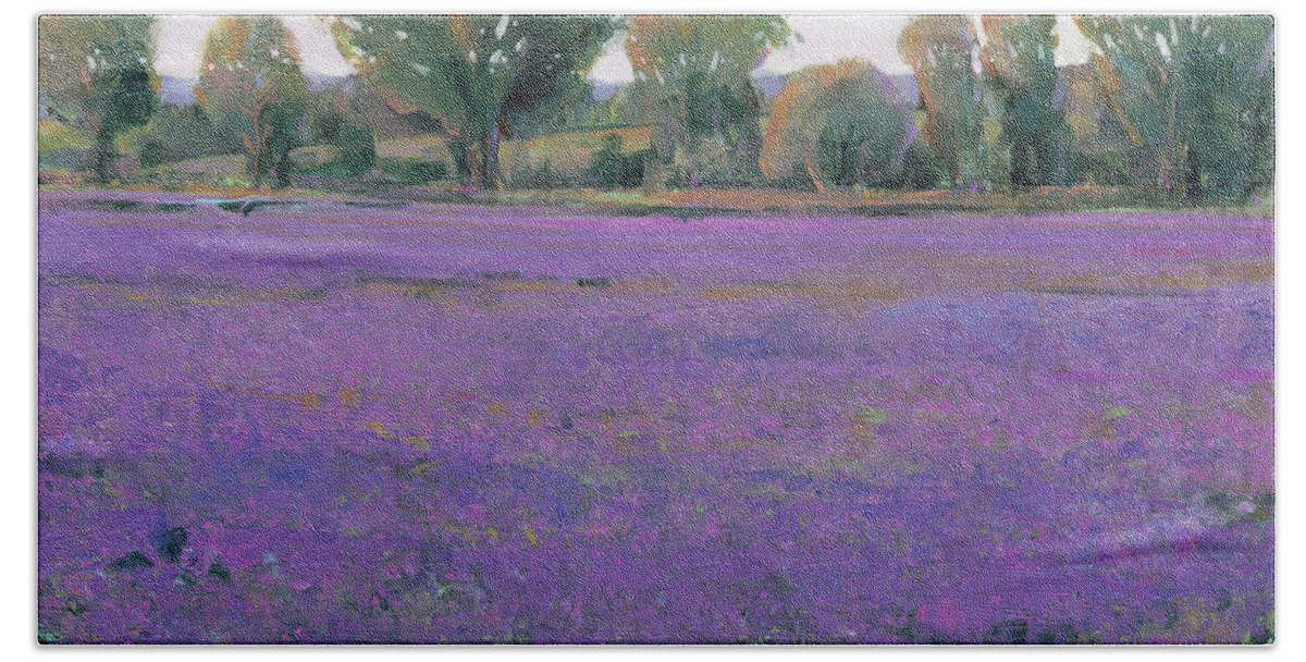 Landscapes Hand Towel featuring the painting Lavender Field I by Tim Otoole