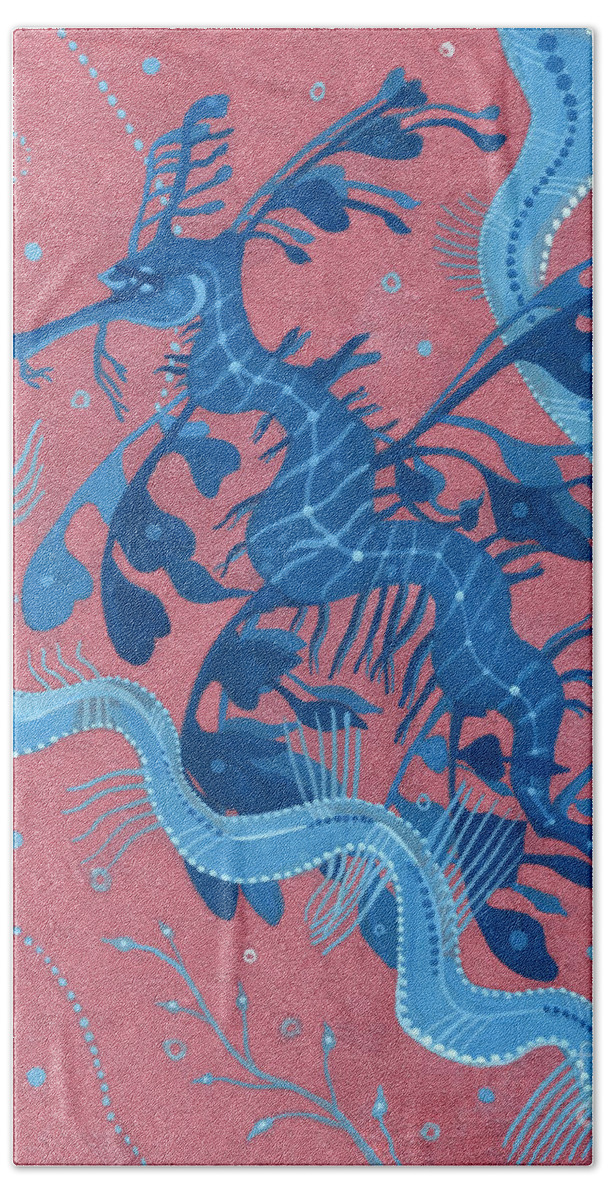 Leafy Seadragon Bath Towel featuring the painting Leafy Sea Dragon Seahorse by Julia Khoroshikh