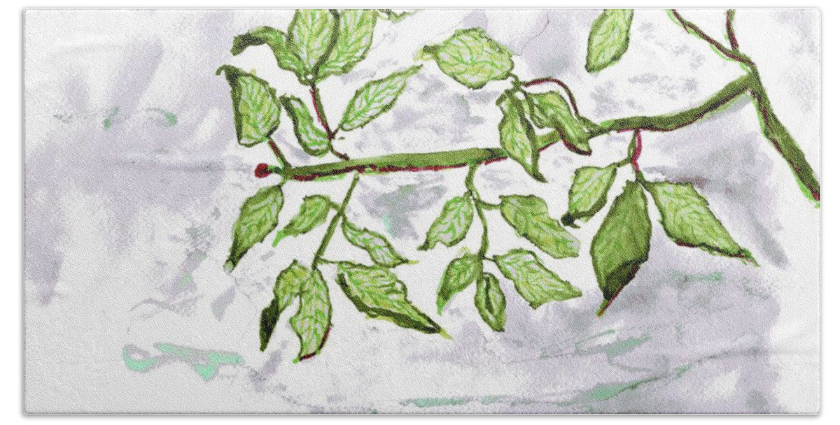 Leaves Bath Towel featuring the painting Leaves by Branwen Drew