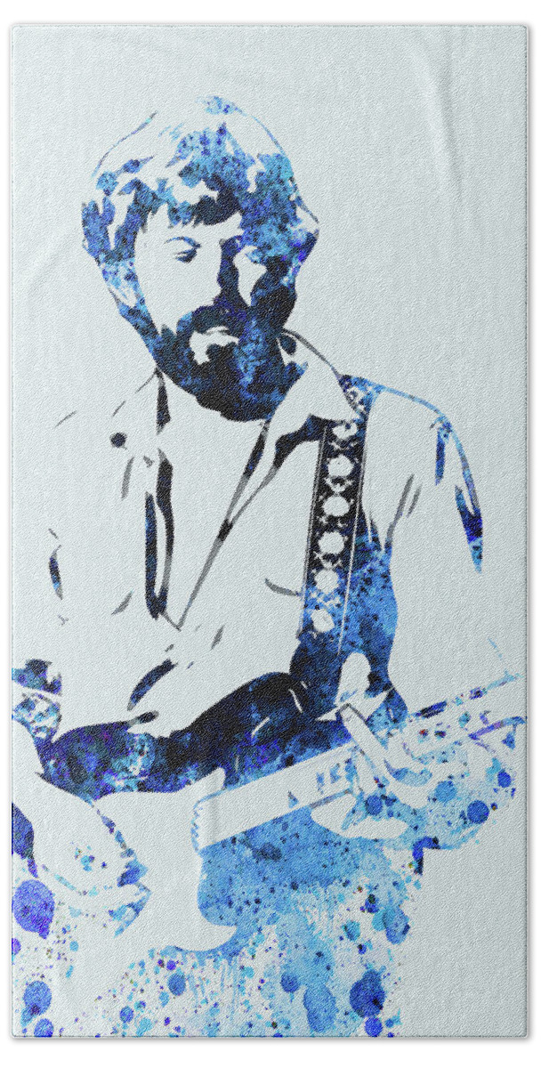 Eric Clapton Hand Towel featuring the mixed media Legendary Eric Clapton Watercolor by Naxart Studio