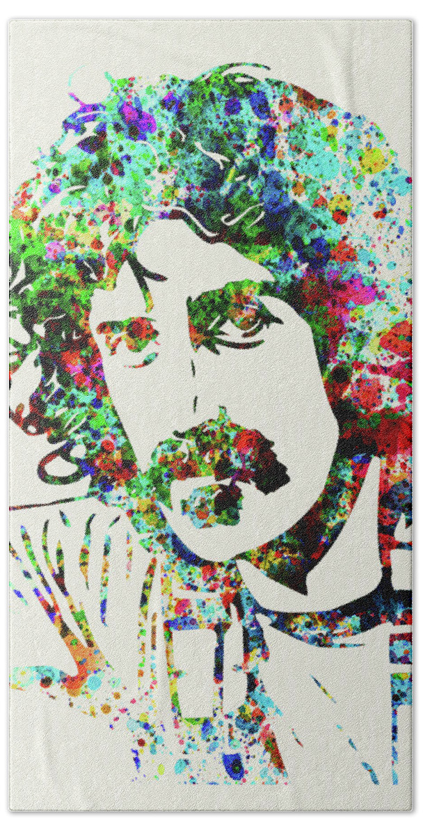 Frank Zappa Bath Sheet featuring the mixed media Legendary Frank Zappa Watercolor by Naxart Studio