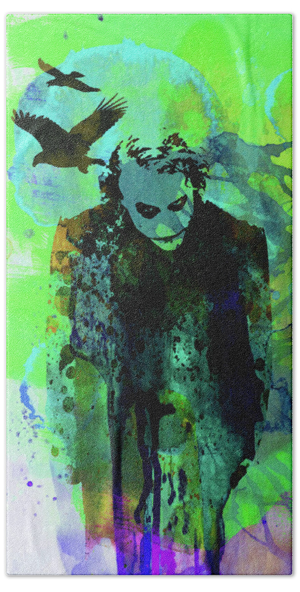 Joker Hand Towel featuring the mixed media Legendary Joker Watercolor by Naxart Studio