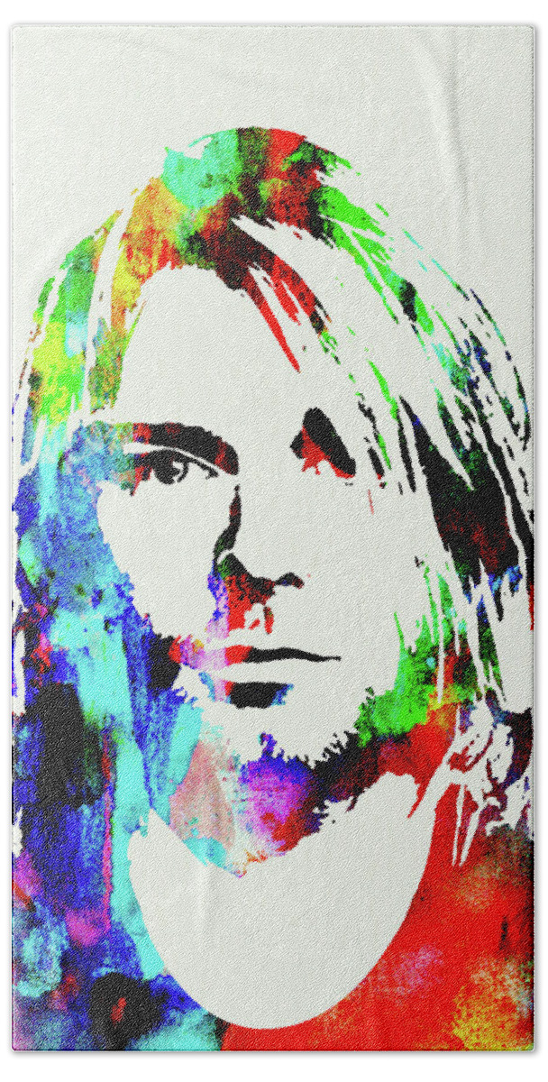 Kurt Cobain Bath Sheet featuring the mixed media Legendary Kurt Cobain Watercolor by Naxart Studio
