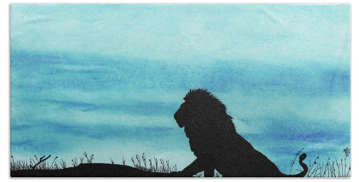 Lion Bath Towel featuring the drawing Leo At Sunset by D Hackett