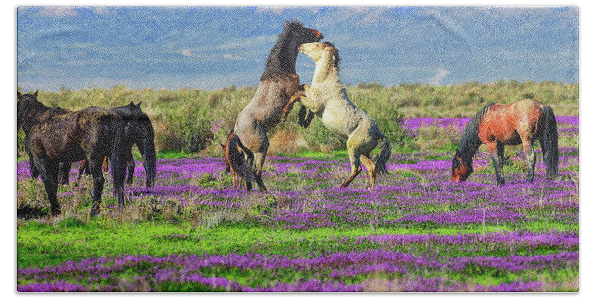 Horses Bath Towel featuring the photograph Let's Dance by Greg Norrell