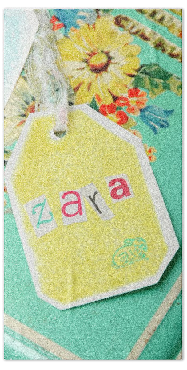 Ip_11214583 Hand Towel featuring the photograph Letters Stuck Onto Hand-crafted Gift Tag With Printed Bunny Motif by Revier 51