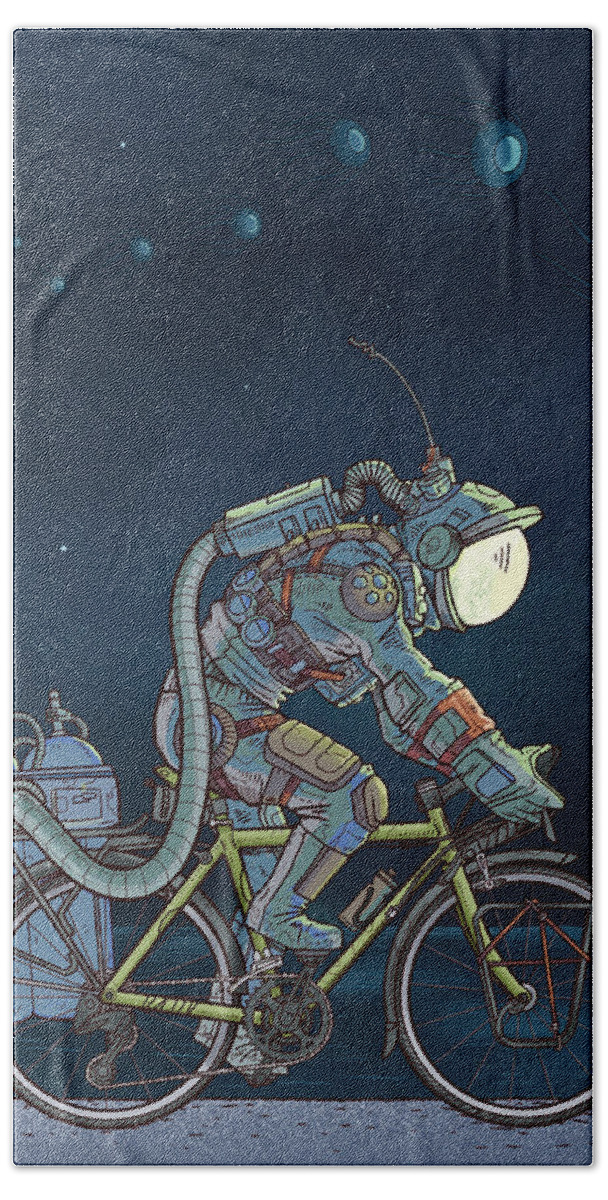 Digitalart Space Scifi Alien Bikes Cycling Spacesuit Scifiart Bath Sheet featuring the digital art LFT, -260 Degrees by EvanArt - Evan Miller