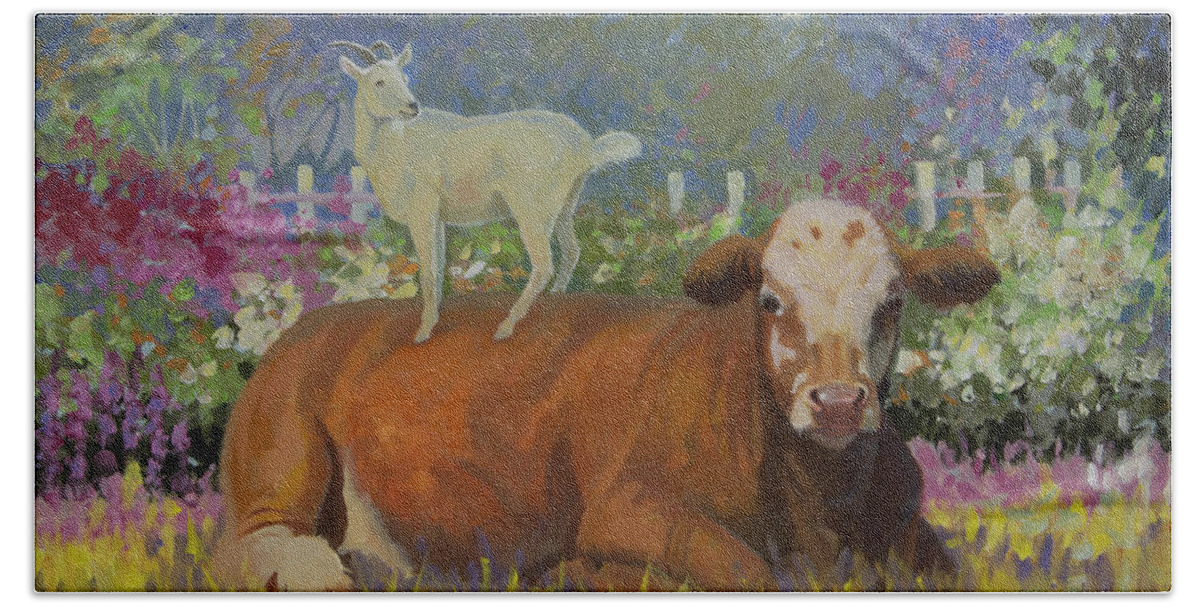 Farm Animals Hand Towel featuring the painting Life is Good by Carolyne Hawley