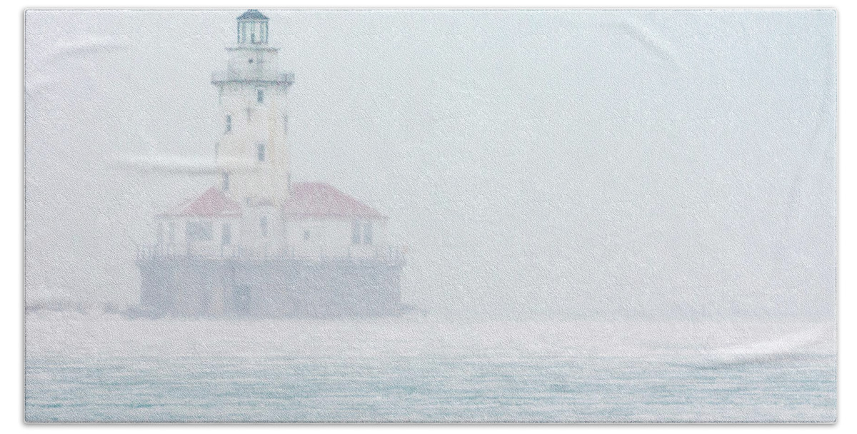 Chicago Bath Towel featuring the photograph Lighthouse in the Mist by Framing Places