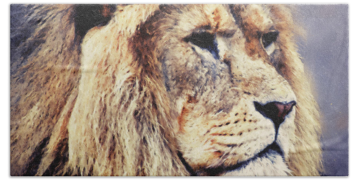 Lion King Bath Towel featuring the painting Lion King - 13 by AM FineArtPrints