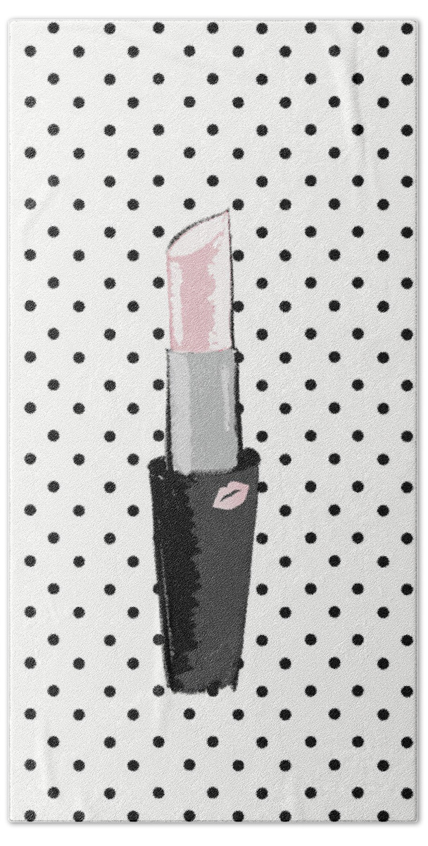Lipstick Hand Towel featuring the mixed media Lipstick On Polka Dots by Sd Graphics Studio