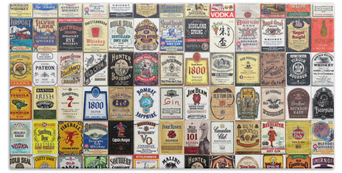 Liquor Labels Hand Towel featuring the digital art Liquor Label Art by Pheasant Run Gallery