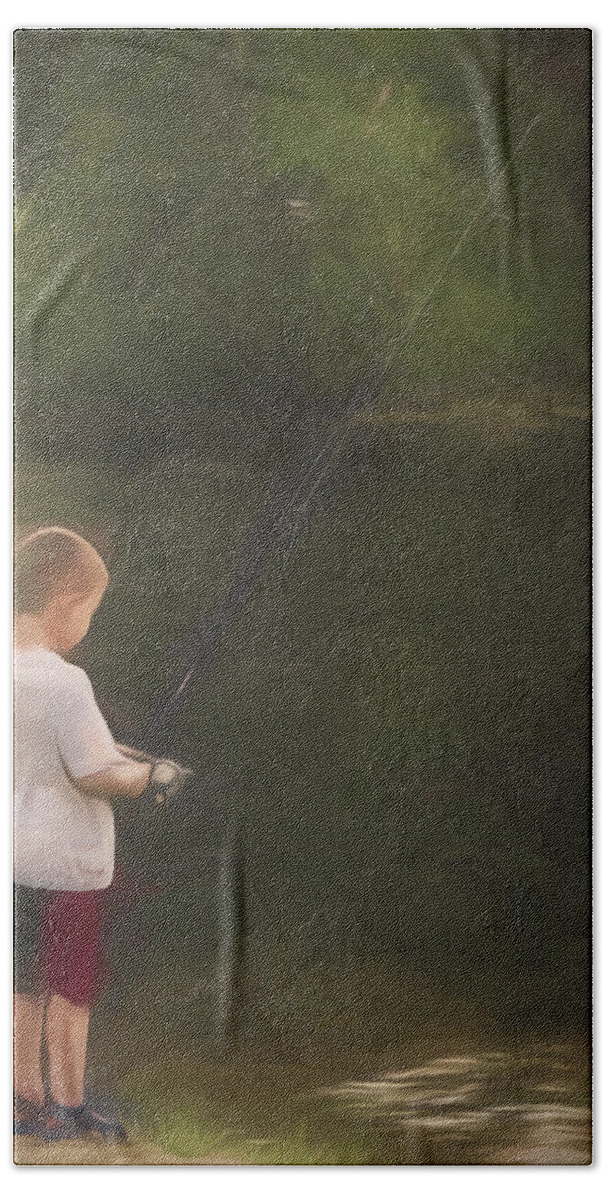 Fishing Hand Towel featuring the photograph Little Boy Fishing by Jason Fink