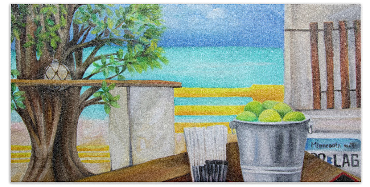 Speightstown Bath Towel featuring the painting Little Bristol Beach Bar No 01 by Barbara Noel