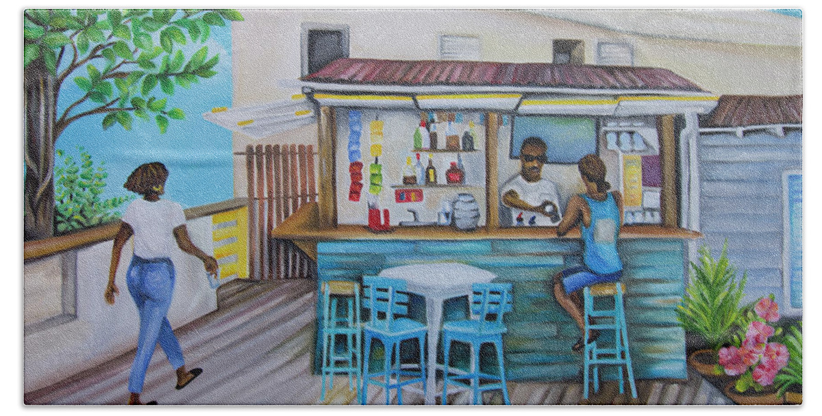 Speightstown Hand Towel featuring the painting Little Bristol Beach Bar No 02 by Barbara Noel