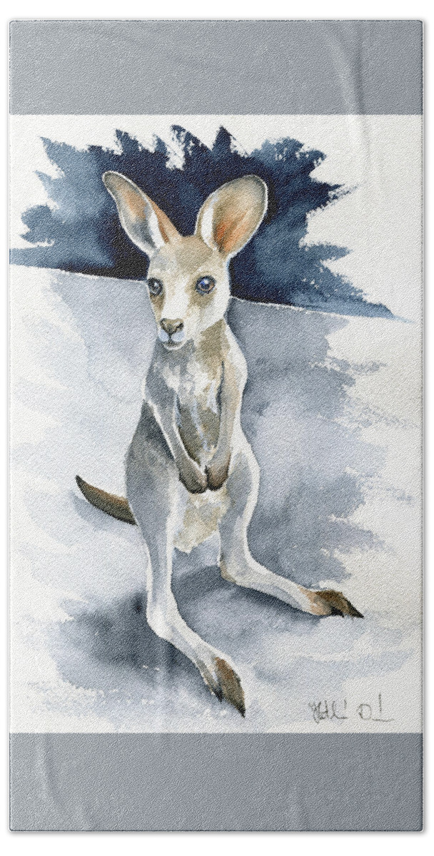 Kangaroo Hand Towel featuring the painting Little Kangaroo by Dora Hathazi Mendes