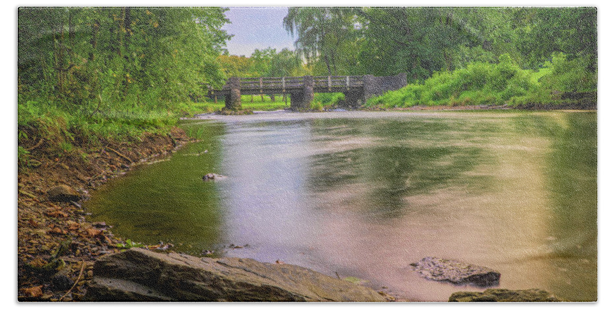 Lehigh Bath Towel featuring the photograph Little Lehigh Creek and the Robin Hood Bridge by Jason Fink