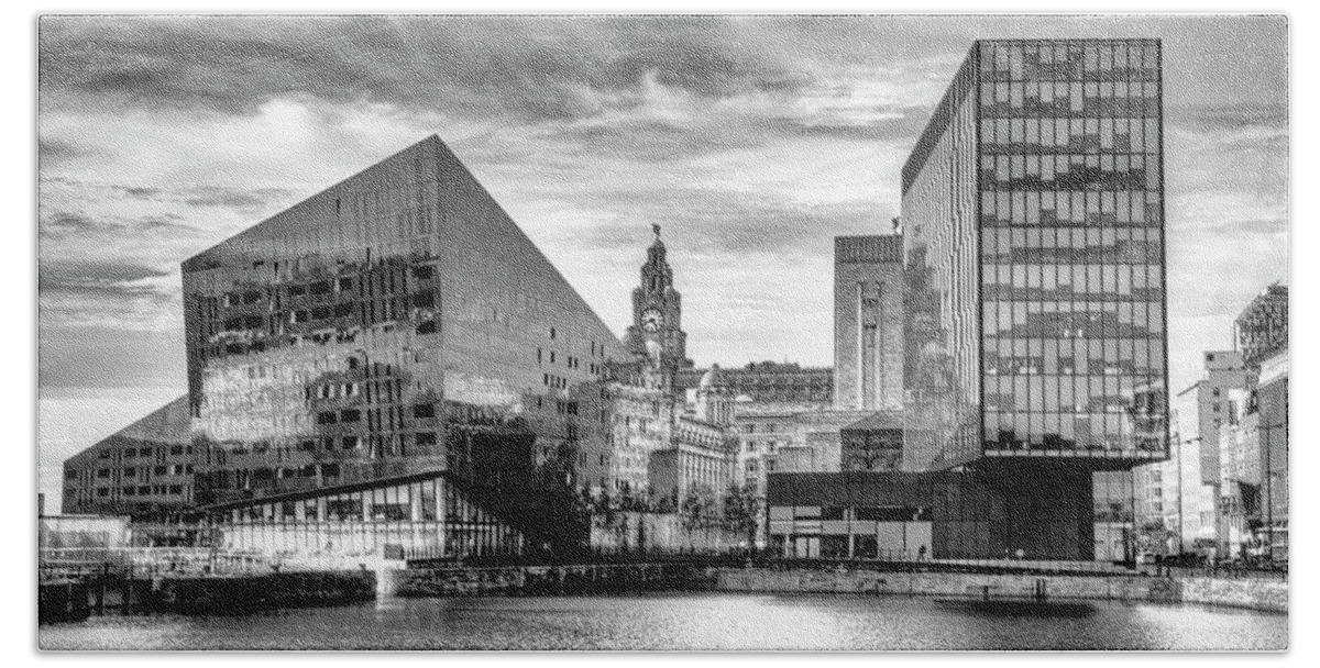 Skyline Hand Towel featuring the photograph Liverpool Skyline Monochrome by Jeff Townsend