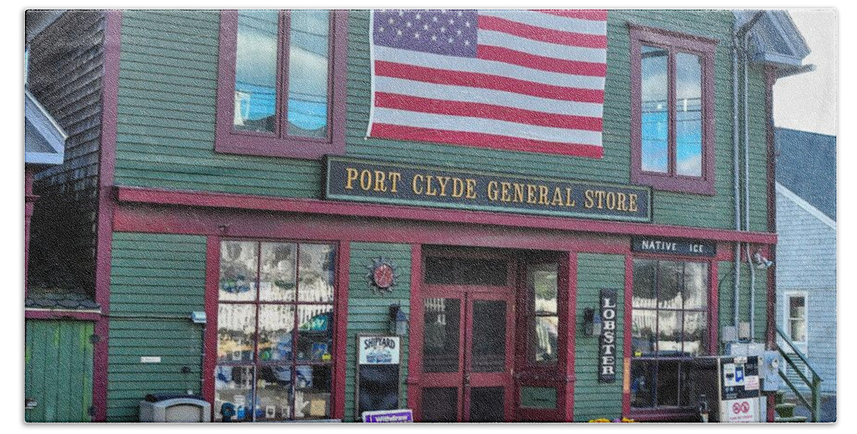 Flag Hand Towel featuring the photograph Lobster at the Port Clyde General Store by Steve Brown