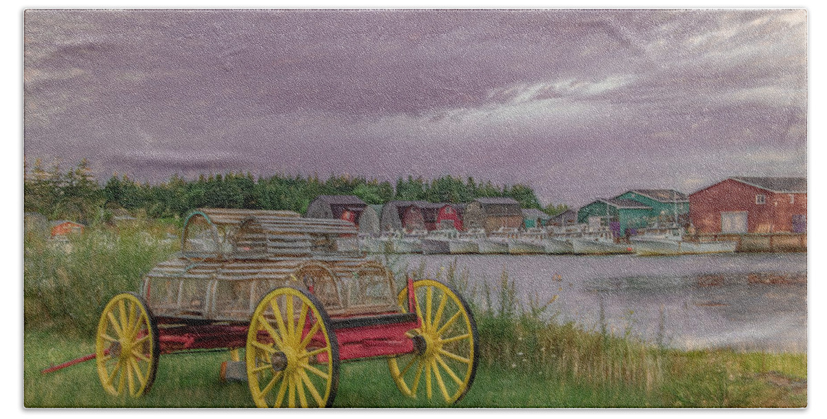 Pei Hand Towel featuring the photograph Lobster Crate Wagon of Malpeque by Marcy Wielfaert